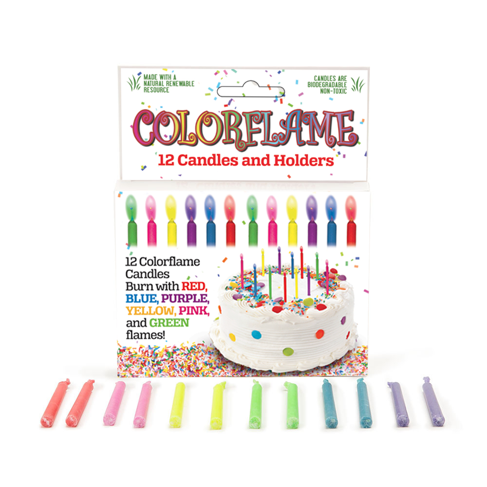 12 per box Colorflame Birthday Candles with Colored Flames 
